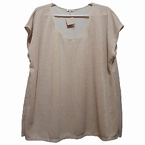 Blusa de Brilho Branca com Lurex Dourado e Manga Japonesa