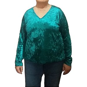 Blusa de Veludo Molhado Verde Tamanho G2