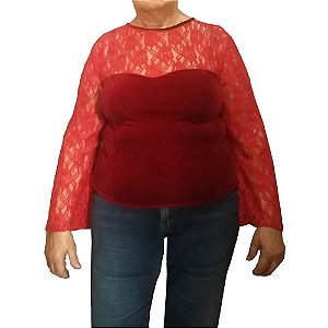 Blusa de Veludo Deluxe Vermelha Tamanho M Plus Size