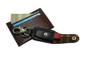 Chaveiro preto + Porta Cartões Slim Pinhão - Couro Legítimo