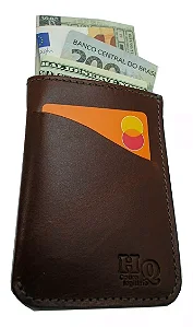 Mini Carteira Minimalista - Couro Legítimo - Cor Brown Fosco - unisex