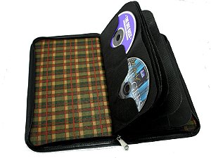 Porta Cd/dvds 40 Discos - cor Preto elefante - Couro Legitimo