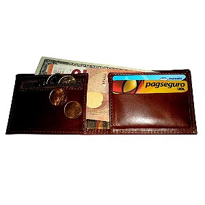 Carteira Unisex Pequena / Moedas  - Couro Legítimo - Pinhão liso