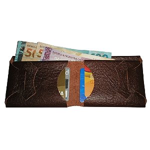 Carteira Couro Masculina Pequena Minimalista Cor pinhão elefante