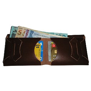Carteira Couro Masculina - Pinhão liso - Texana Grande