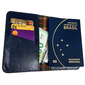 Capa Passaporte C/ 4 Divisórias - Cor Azul - Couro Legítimo