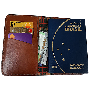Capa Passaporte C/ 4 Divisórias - Cor Ocre- Couro Legítimo