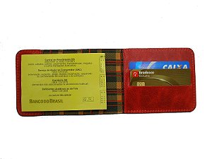 Porta Talão Cheque - Couro Legítimo - Cor vermelho
