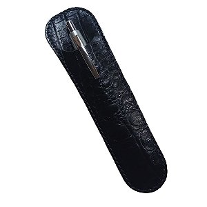 Porta Caneta/Lapiseira em Couro Legítimo - cor preto Croco