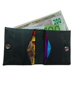 Mini carteira em couro legítimo tipo Fóssil - Preto chumbo