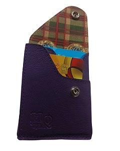 Carteira Vertical com Tampa- Mini em couro legítimo tipo Fóssil - Vinho