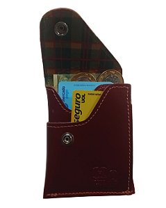 Carteira Vertical com Tampa- Mini em couro legítimo tipo Fóssil - Pinhão