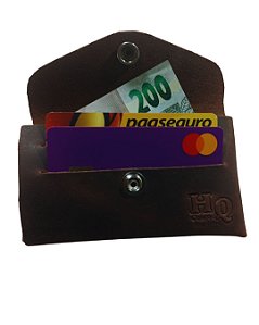 Carteira Minimalista Dobrável – em couro legítimo tipo Fóssil - Chocolate