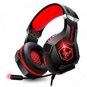 Headset Gamer Scorpion Com Fio Microfone Articulado e Led Rgb Vermelho - Gh-x1000