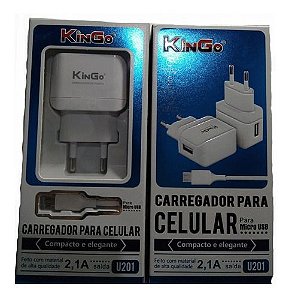 Kit Carregador Tomada Celular Micro Usb 2,1a Kingo U201