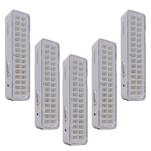 5 Luminárias de Emergência Bivolt Bateria Recarregável Elgin