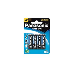 Cartela 4 Pilhas Panasonic Super Hyper AA  Comum Peq. 1.5V