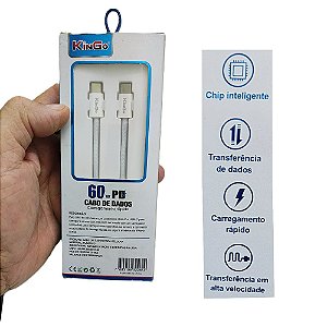 Cabo Carregador Usb-C /Usb-C 60W Pd Turbo KinGo Reforçado 1m