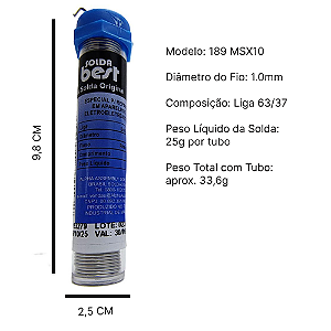 Estanho Para Solda Best Tubo 25g Fio 1mm Original Liga 63/37