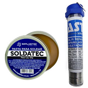 Kit Estanho Tubo Solda Cast + Pasta Soldatec Implastec 50g