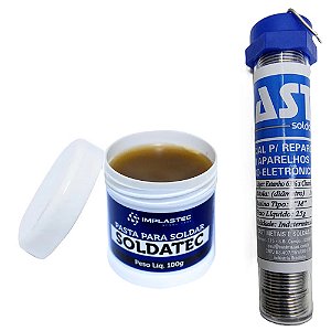 Kit Estanho Tubo Solda Cast + Pasta Soldatec Implastec 100g
