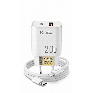 Carregador Turbo 20W Duplo KinGo + Cabo Lightning