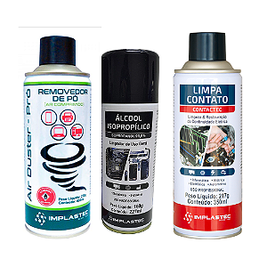 Kit Implastec Spray Isopropanol + Limpa Contato + Air Duster