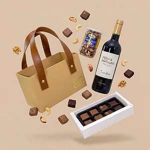 Kit Noite Perfeita -Vinho Bordeaux, Chocolate e Nuts