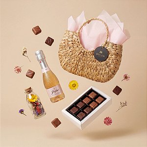 Cesta Petit Rosé, Chocolates & Flores Secas