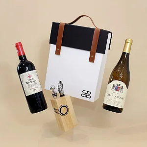 Kit Dupla de Vinhos Franceses & Acessórios Sommelier