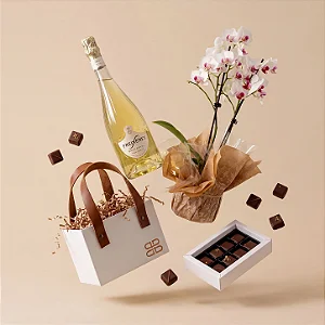 Kit Freixenet Brut, Orquídea Branca & Chocolates