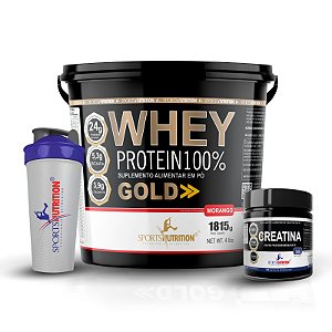 Combo Gold Force = Whey Protein 100% Gold 1.815g + Creatina 300gr + Brinde Coqueteleira
