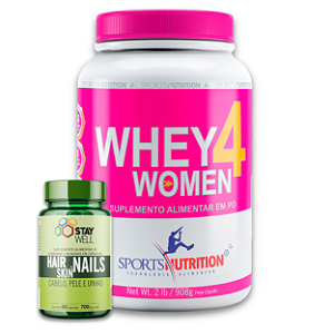 Whey Protein 4 Women com Colágeno 908 g Baunilha + Brinde Hair, Skin & Nails 60 Cápsulas