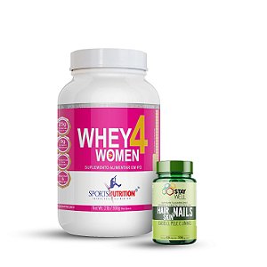 Whey Protein 4 Women com Colágeno 908 g Baunilha + Brinde Hair, Skin & Nails 60 Cápsulas