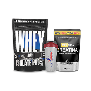 Combo Whey Isolate Pró + Creatina Monohidratada 600g + Coqueteleira Sports Nutrition