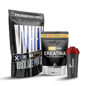Combo Whey Isolate Pró + Creatina Monohidratada 600g + Coqueteleira Sports Nutrition