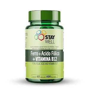 Ferro, ácido fólico e vitamina B12 400mg - 60 Cápsulas - Stay Well