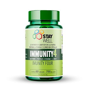 Immunity4 - Glutamina + Própolis + Vitamina C + Zinco - 60 cápsulas - Stay Well