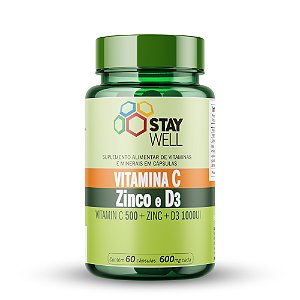 Vitamina C, Zinco e D3 - 60 Cápsulas - Stay Well