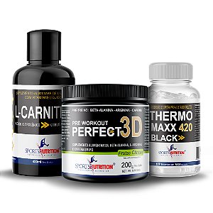 Combo Energia e Desempenho I: Thermo Black Maxx 420 + L-Carnitina 480ml + Pré Treino Perfect 3d - Stay Well