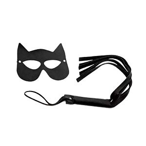 Kit Chicote Reforçado 40cm e Máscara Mulher Gato Brasil Fetiche
