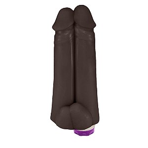 Pênis Realístico em PVC Flexível Duplo Amigos com Vibrador 18 x 6cm Marrom