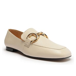 Arezzo Mocassim Branco Couro Bico Redondo Classy