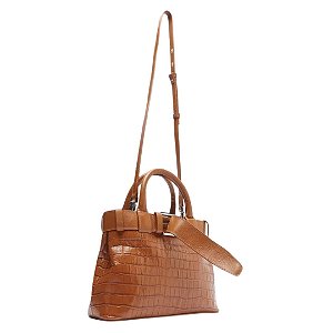 Arezzo Bolsa Tote Marrom Couro Croco Média Fivela