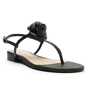 Arezzo Rasteira Preta Flor