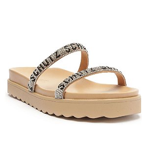 Schutz Papete Pedraria Brilho Logo Bege