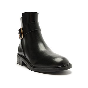 Arezzo Bota Preta Couro Cano Curto Fivela Riding