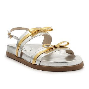 Arezzo Papete Prata Couro Bicolor Laços