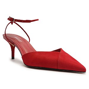 Arezzo Scarpin Vermelho Nobuck Salto Kitten Aberto