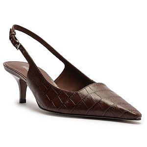 Arezzo Scarpin Couro Croco Salto Medio Marrom